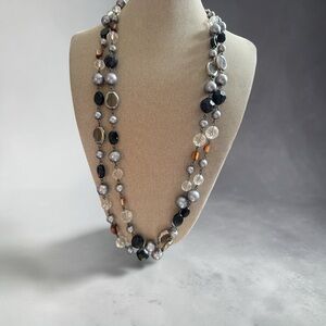Multi-Strand Gray, Black & Clear Bead Necklace